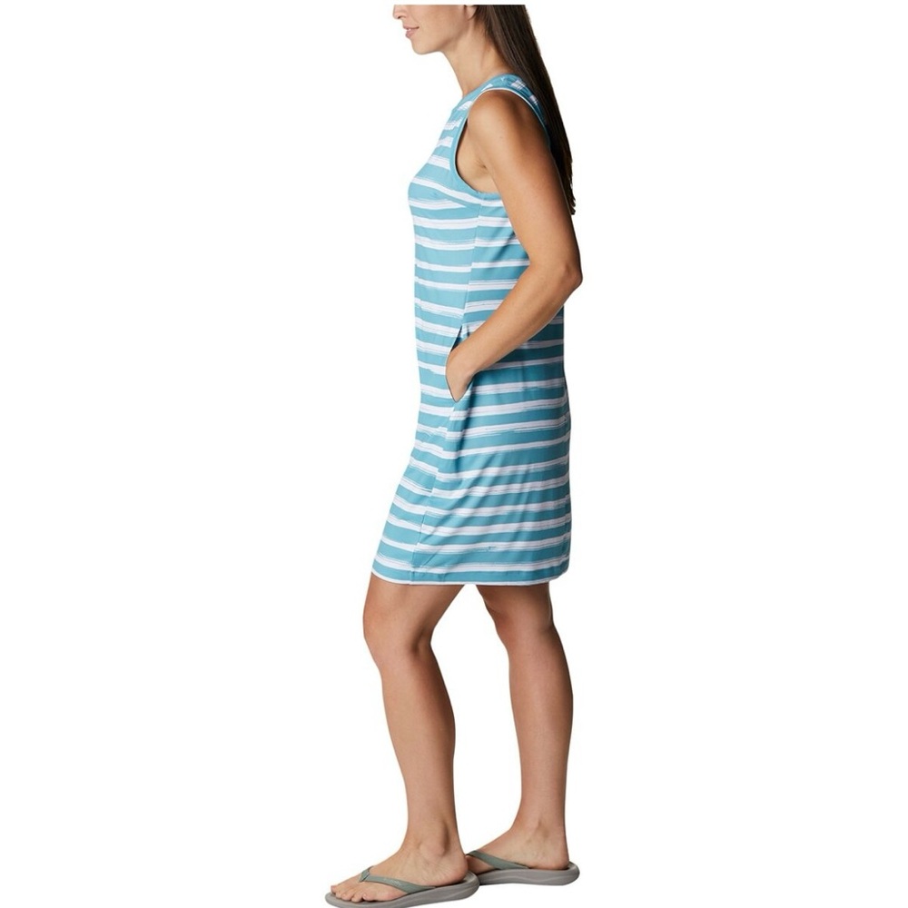 Columbia Women’s Chill River Printed Dress Teal White Stripes Size XXL Pockets - Picture 2 of 8